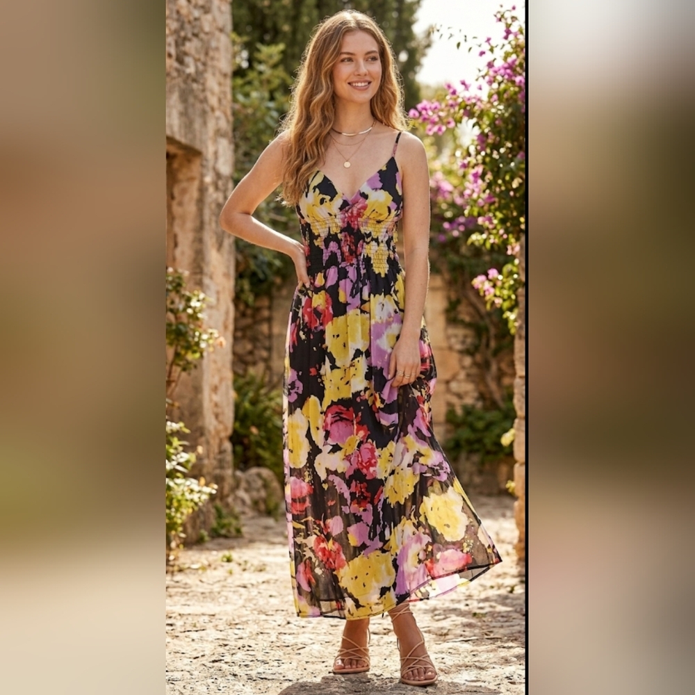 Pink and Purple Strapless Smocked Sundress for Night Out